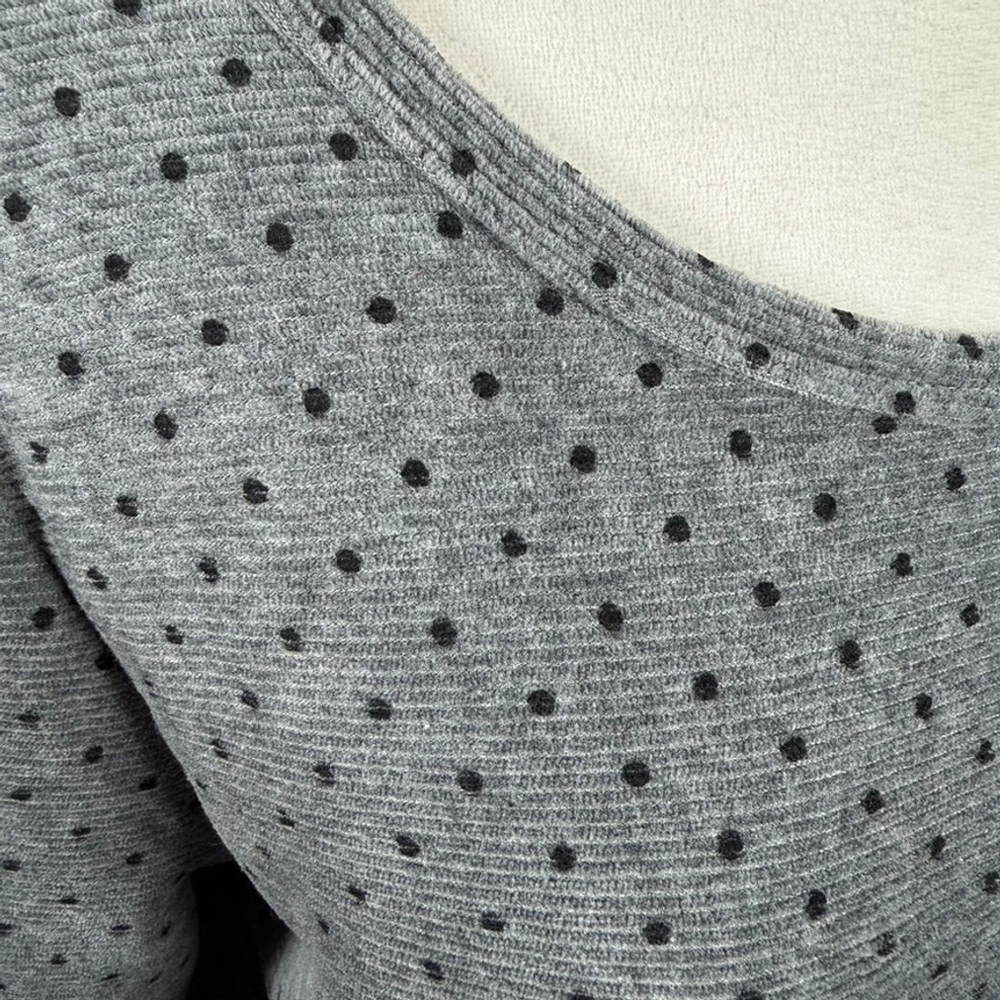 Talbots Velour Ribbed Knit Tunic Top Gray Black Polka Dot Soft Casual size XL - Picture 9 of 10